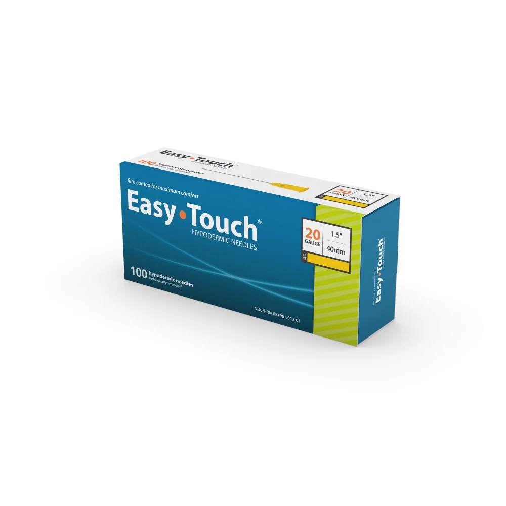 Easy Touch Hypodermic Needles, 20G 1.5" 40mm, 802007, Box of 100