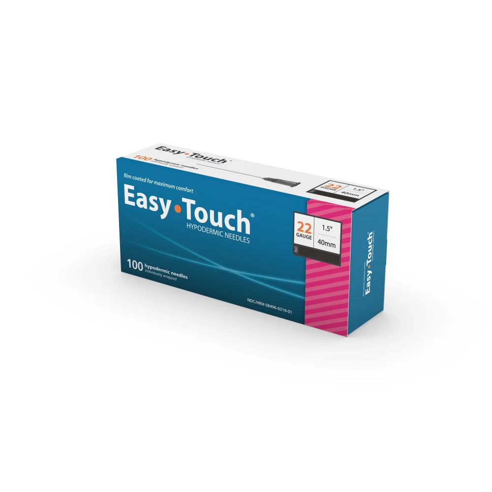 Easy Touch Hypodermic Needles, 22G 1.5" 40mm, 802207, Box of 100
