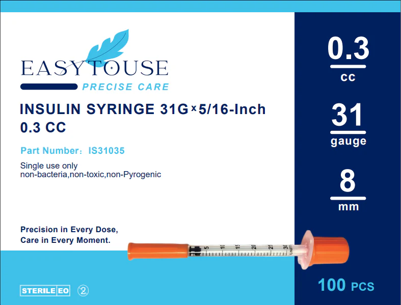 EasytoUse U-100 Syringes, 31G x 5/16" (8mm), 0.3cc, Individually Wrapped, 100 Count - Image 3