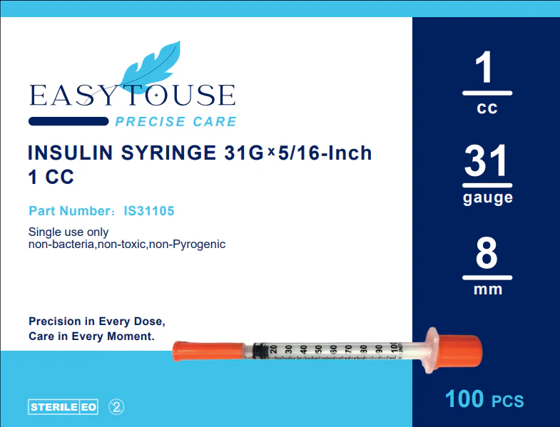 EasytoUse U-100 Syringes, 31G x 5/16" (8mm), 1cc, Individually Wrapped, 100 Count - Image 3